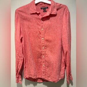 Michael Kors Coral Salmon 100% Linen Long Sleeve Button Down Size M
